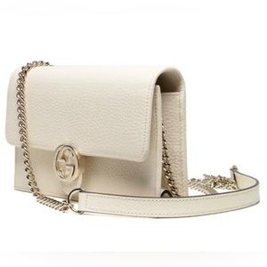 New! Gucci Interlocking G Wallet on Chain in Ivory